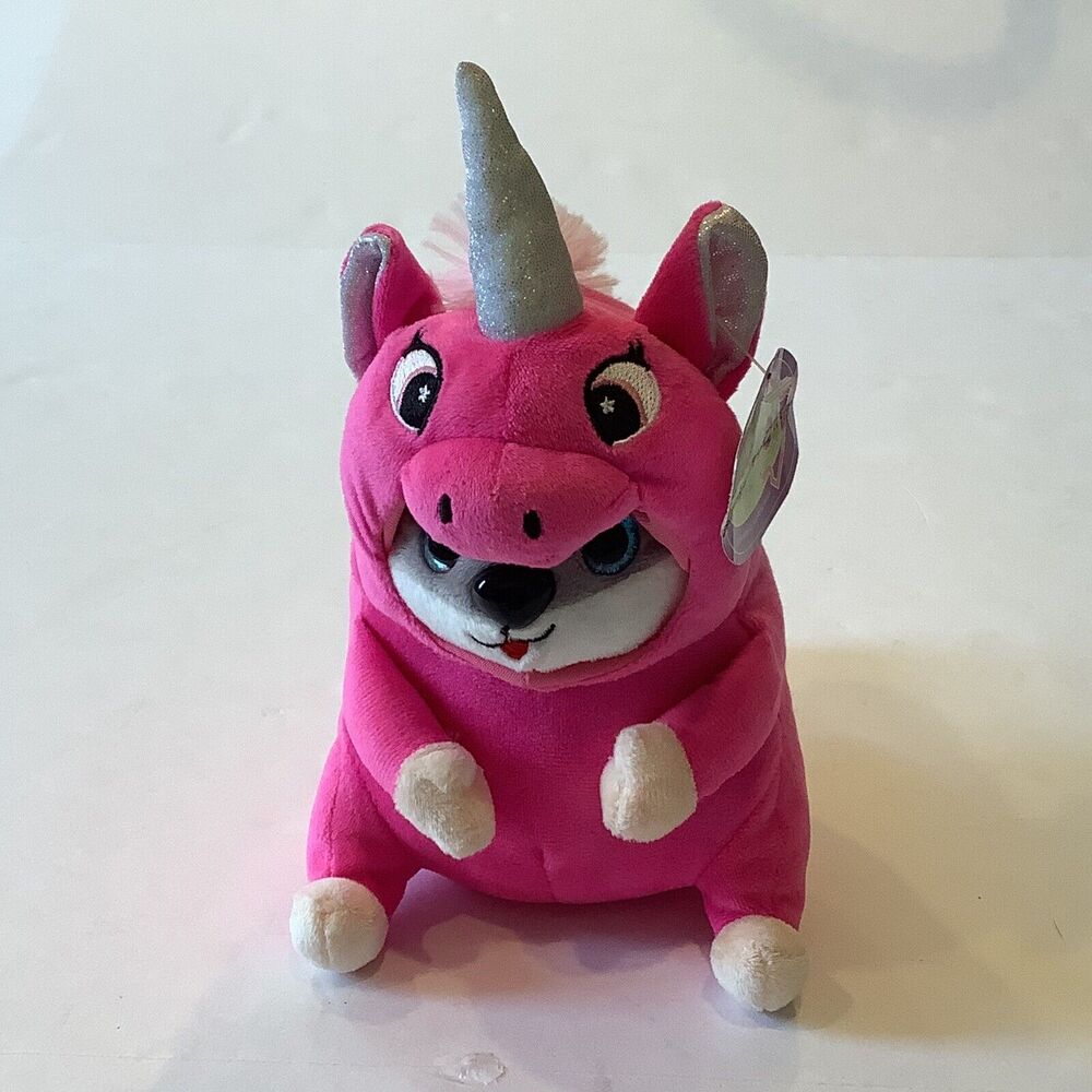 Plush Gray Hamster In Pink Unicorn Suit Costume Stuffed Animal Soft Toy NEW